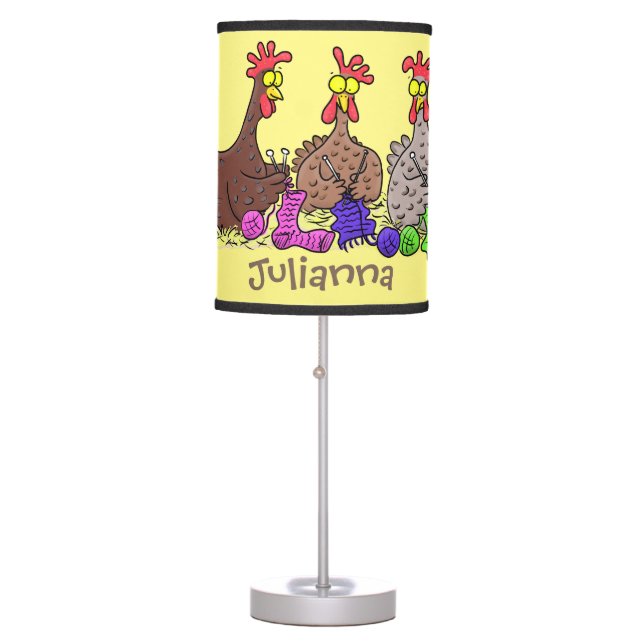 Funny knitting chickens cartoon illustration table lamp (Front)