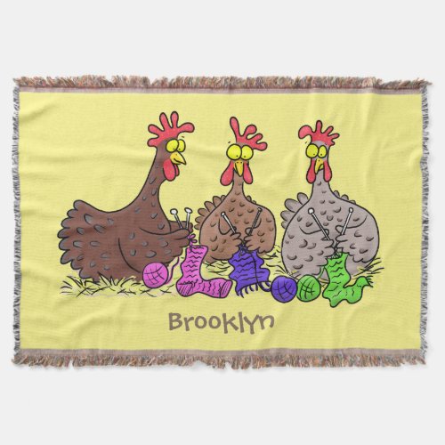Funny knitting chickens cartoon illustration throw blanket