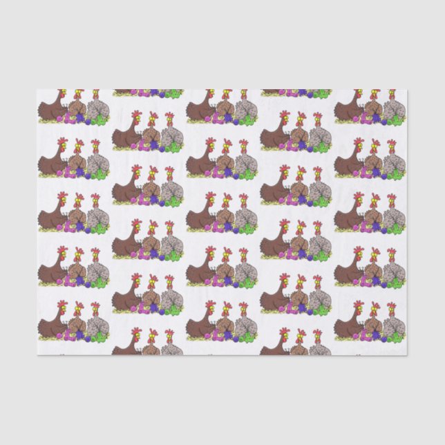 Funny knitting chickens cartoon illustration tissue paper (Front)
