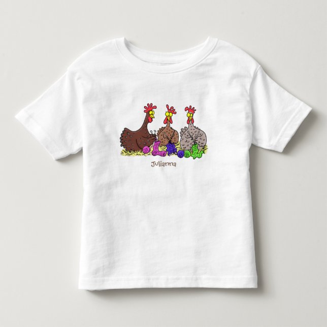 Funny knitting chickens cartoon illustration toddler t-shirt (Front)