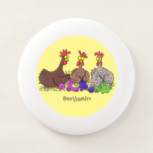 Funny knitting chickens cartoon illustration Wham-O frisbee