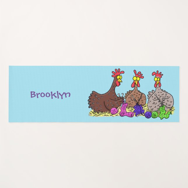 Funny knitting chickens cartoon illustration yoga mat (Front (Horizontal))