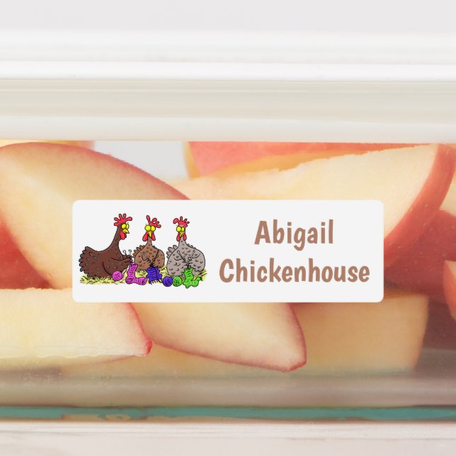 Funny knitting chickens cartoon personalized labels (Affixed)