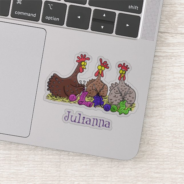 Funny knitting chickens cartoon sticker (Detail)