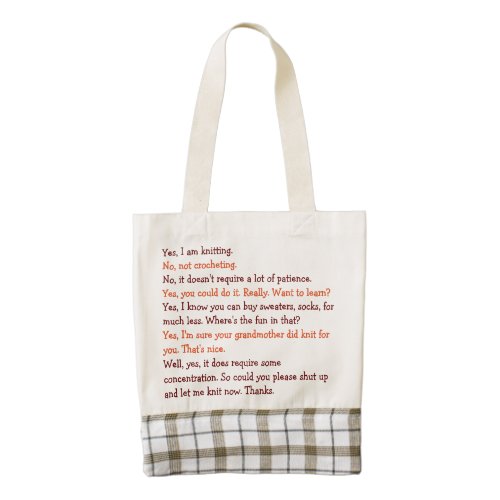 Funny Knitting Conversation Mothers Day Grandma Zazzle HEART Tote Bag