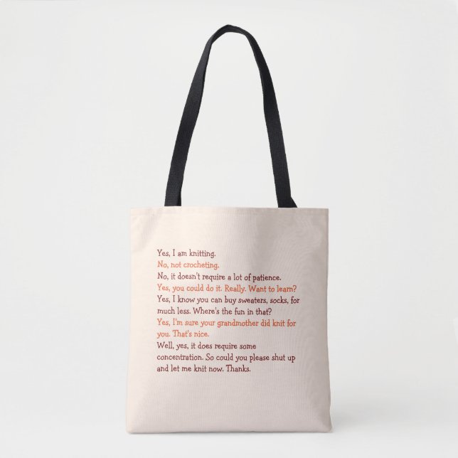 Funny Knitting Conversation Mothers Day Mom Yarn Tote Bag (Front)