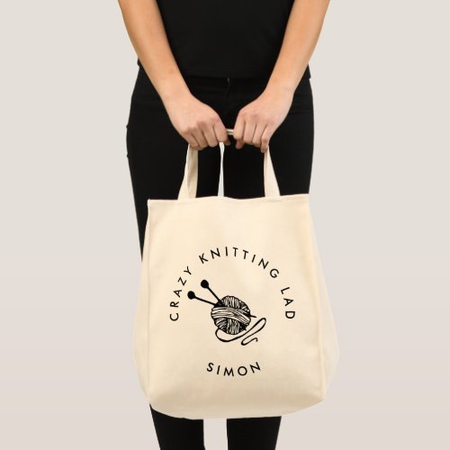 Funny Knitting crazy knitting lad Personalised Tote Bag