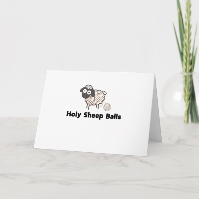 Funny Knitting Crochet Craft Holy Sheep Balls Holiday Card (Front)