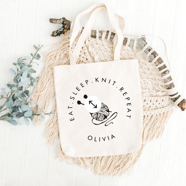 Funny Knitting Eat Sleep Knit Repeat Personalised Large Tote Bag (Creator Uploaded)