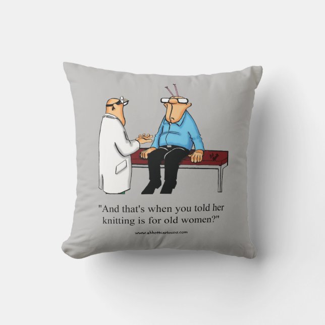 Funny Knitting Humor Throw Pillow (Front)