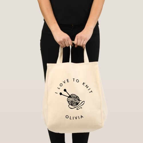 Funny Knitting I love to Knit Personalized Tote Bag