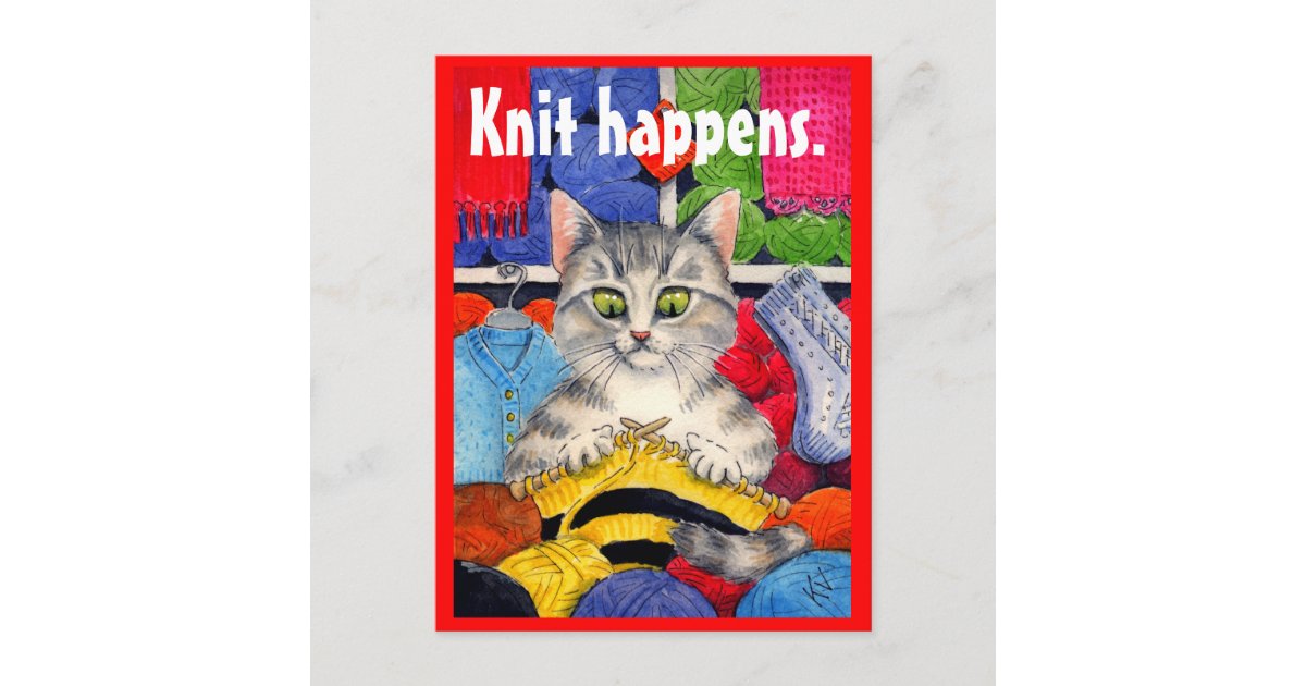Funny knitting kitty postcard | Zazzle Funny knitting kitty postcard | Zazzle