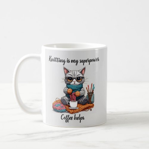 Funny Knitting Mug Superpower Cat