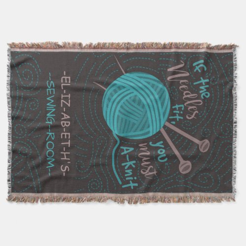 Funny Knitting Needles Yarn  Add Knitters Name Throw Blanket