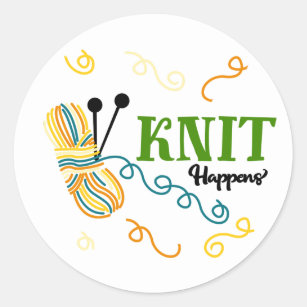 Funny knitting saying Knit Happens - Crafters Classic Round Sticker