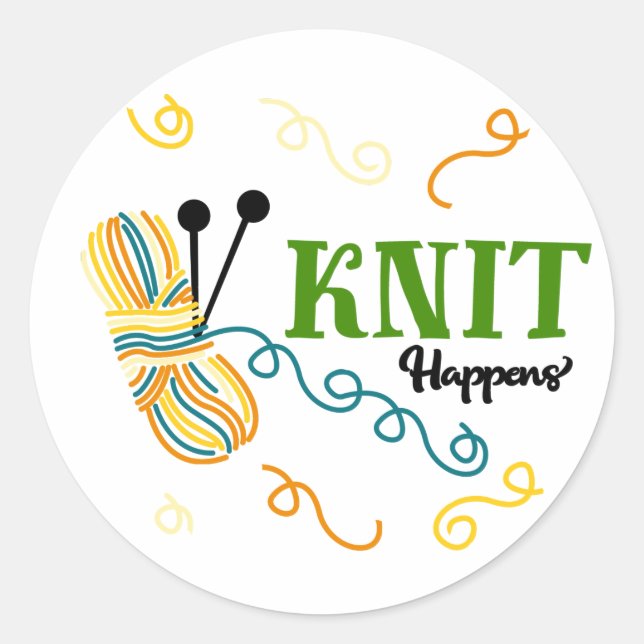 Funny knitting saying Knit Happens - Crafters Classic Round Sticker (Front)