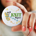 Funny Knitting Saying Knit Happens w. ball of yarn Button<br><div class="desc">This quirky little design carries the timeless phrase "Knit Happens". The phrase is written in green and black mixed typography. The design features a ball of variegated yarn in teal blue, vanilla, mustard and spice together with knitting needles and some wiggly yarn tails. Please browse our store for matching and...</div>
