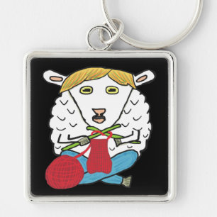 Funny Knitting Sheep Keychain