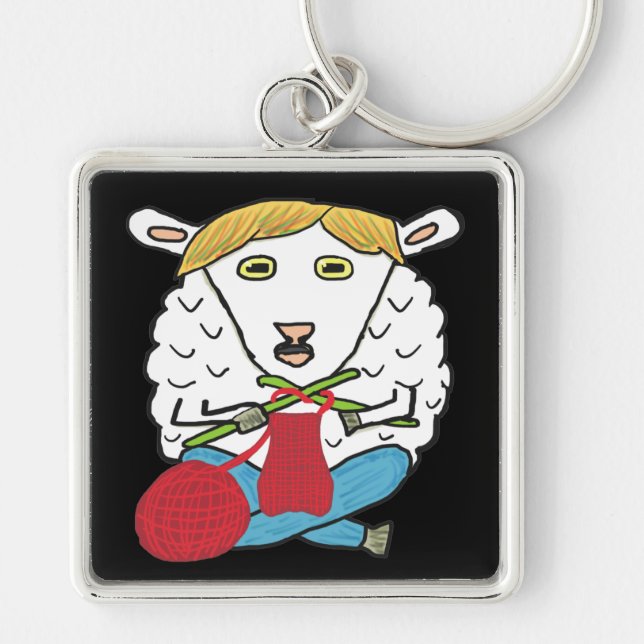 Funny Knitting Sheep Keychain (Front)
