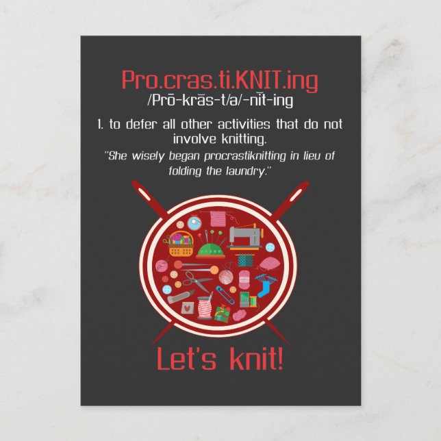 Funny Knitting Wife Lets Knit Crafter Postcard (Front)