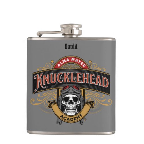 Funny Knucklehead Academy Alma Mater Skull  Flask