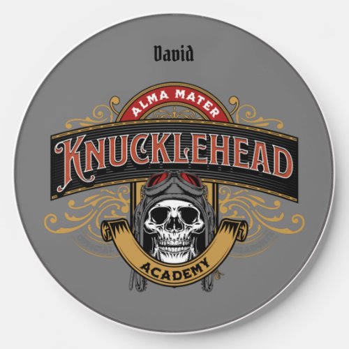 Funny Knucklehead Academy Alma Mater Skull   Wireless Charger