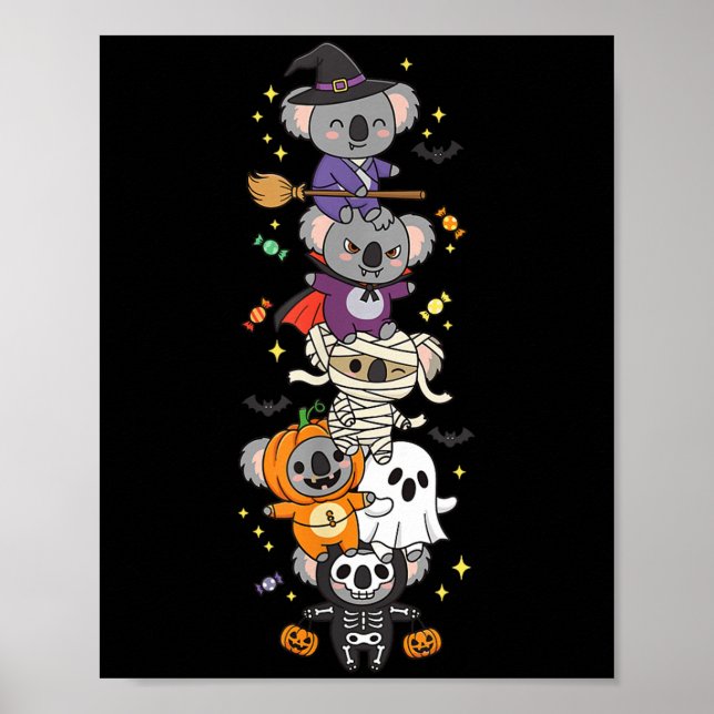 Funny Koala Witch Vampire Ghost Halloween Kids Men Poster (Front)