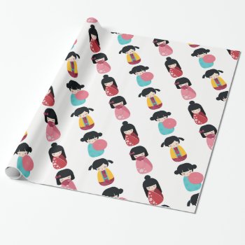 Funny Kokeshi Doll - Cute Japanese Geisha Girl Wrapping Paper by CitronellaKids at Zazzle