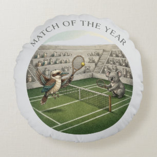 Funny Kookaburra vs Koala Tennis Match Art Round Pillow
