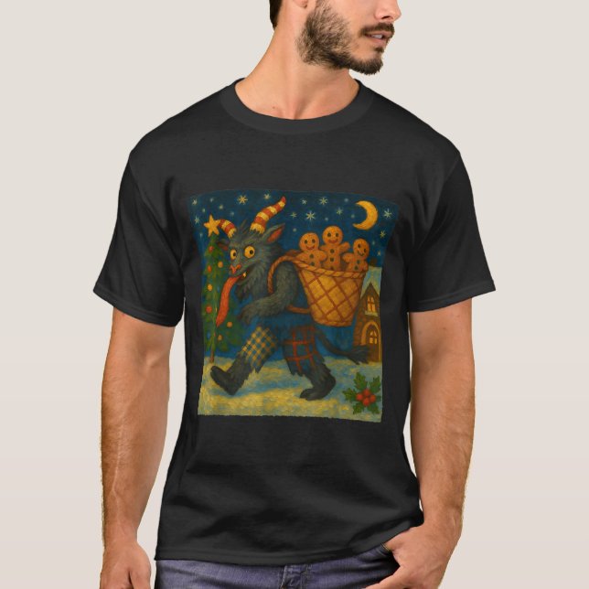 Funny Krampus Gingerbread Night Festive Creepy Hol T-Shirt (Front)