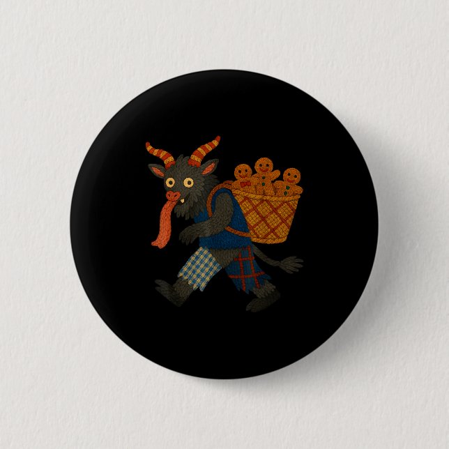 Funny Krampus Gingerbread Yarn Art Creepy Holiday  Button (Front)
