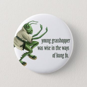 Funny Kung Fu Grasshopper Pinback Button by koncepts at Zazzle
