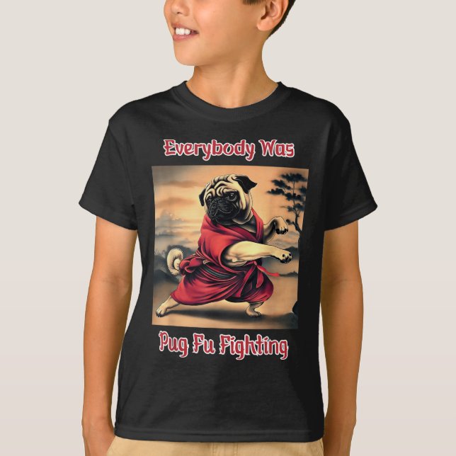 Funny Kung Fu Pug Cute Karate Pug Humorous Dog Tee (Front)