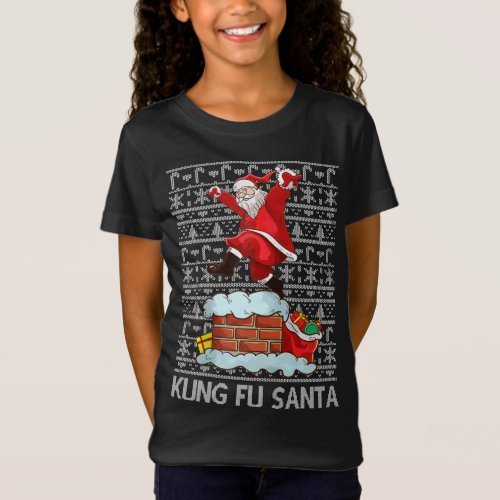 Funny Kung Fu Santa Claus Chimney Ugly Christmas S T_Shirt