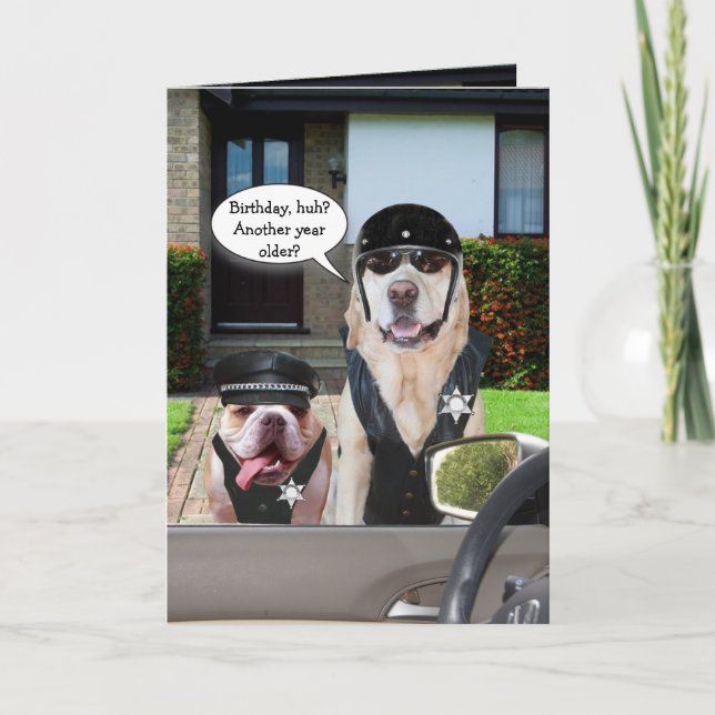 Funny Lab & Bull Dog Officers Birthday Card (Front)