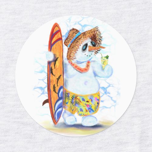 Funny Labels with Summer Snowman Surfer