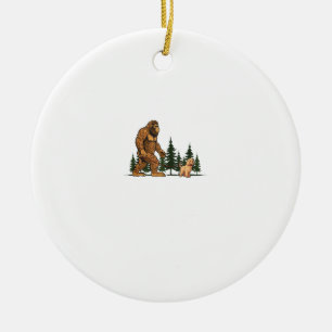 Funny Labradoodle Bigfoot Dog Walking Dog Mom Dad Ceramic Ornament