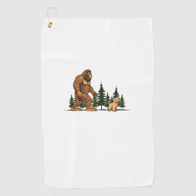 Funny Labradoodle Bigfoot Dog Walking Dog Mom Dad  Golf Towel (Front)