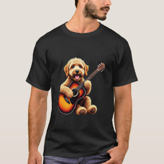 Funny Labradoodle Dog Playing Guitar Design for Mu T-Shirt