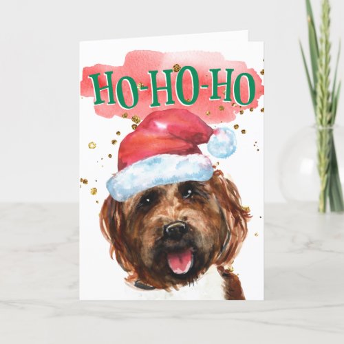 Funny labradoodle Santa hat yappy howlidays Holiday Card