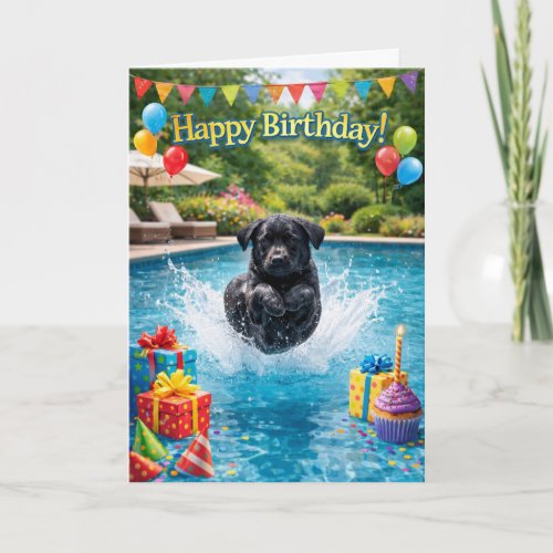 Funny Labrador puppy pool splash
