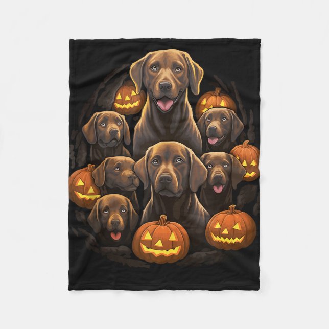 Funny Labrador Retriever Chocolate Pumpkin Hallowe Fleece Blanket (Front)