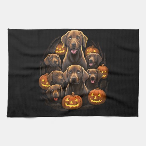 Funny Labrador Retriever Chocolate Pumpkin Hallowe Kitchen Towel