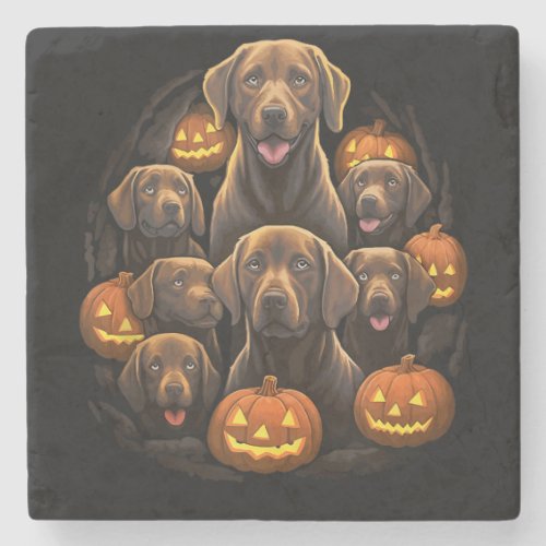 Funny Labrador Retriever Chocolate Pumpkin Hallowe Stone Coaster