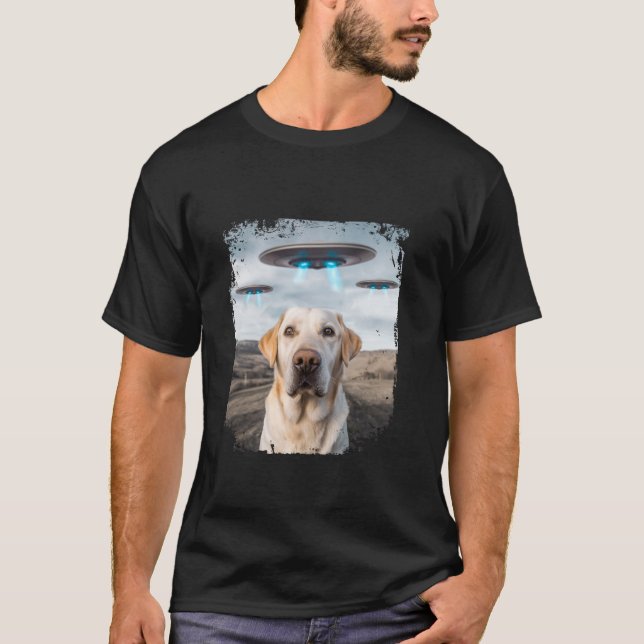 Funny Labrador Retriever Dog Selfie with Alien UFO T-Shirt (Front)