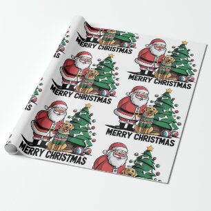 Funny Labrador Retriever Dog with Santa Claus Art Wrapping Paper