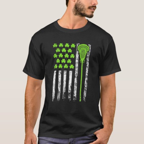Funny Lacrosse American Flag St Patrick Day For Me T_Shirt