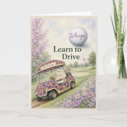 Funny Ladies Golf Happy Birthday Floral Golf Cart Holiday Card