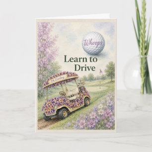 Funny Ladies Golf Happy Birthday Floral Golf Cart Holiday Card