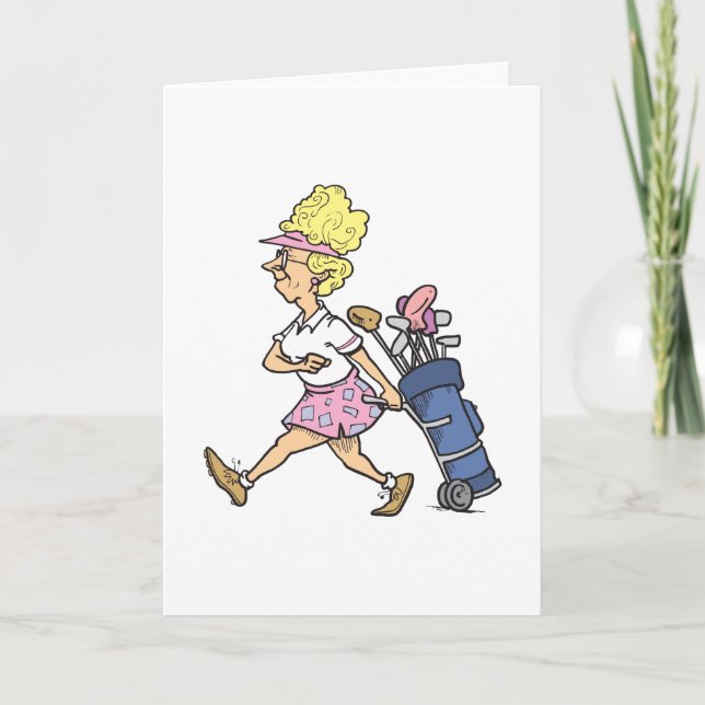 funny lady golfer cartoon graphic card (Front)